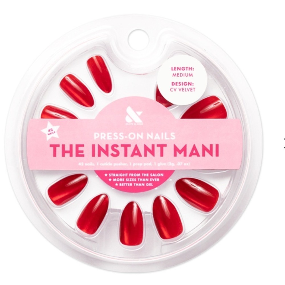 Olive & June The Instant Mani Press-On Nails CV Velvet Red Medium 42ct Kit NEW